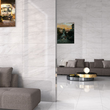 Marwol White Decor Glossy 30 x 90cm, tile at Irwin Tiles