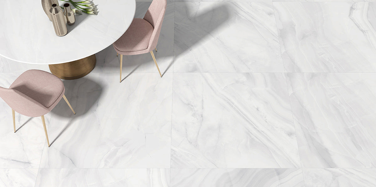 Rodas White 120 x 120cm, porcelain tile at Irwin Tiles