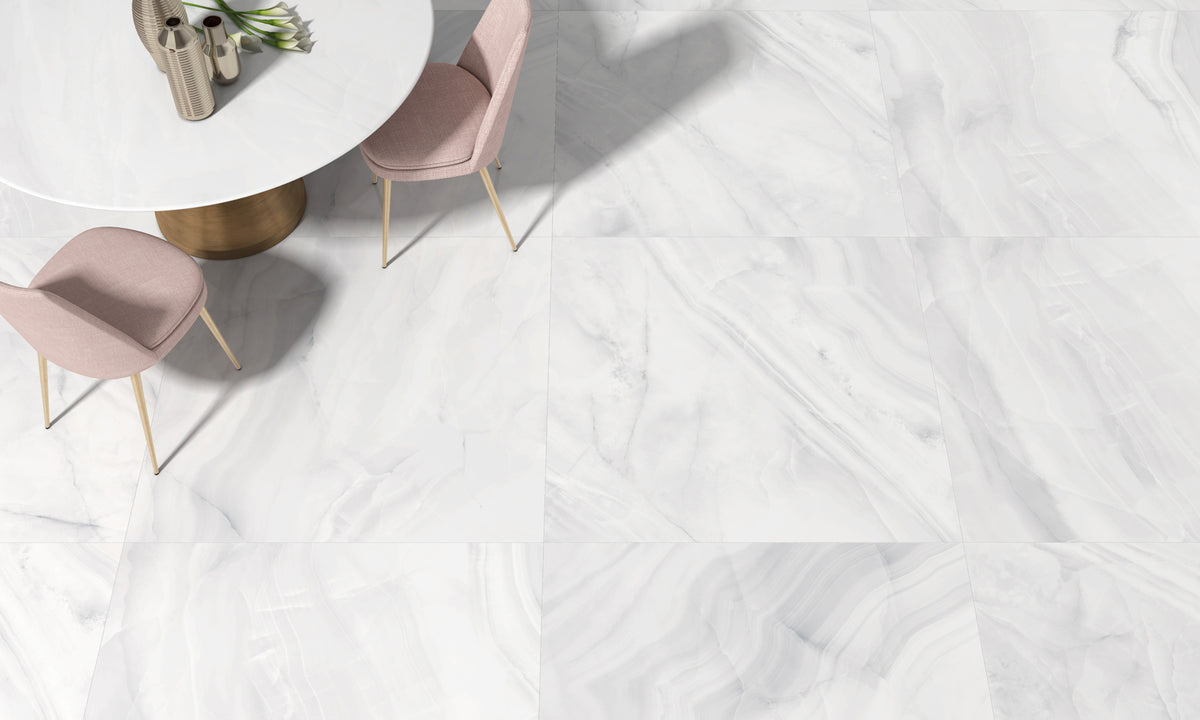 Rodas White 90 x 90cm, gloss tile at Irwin Tiles