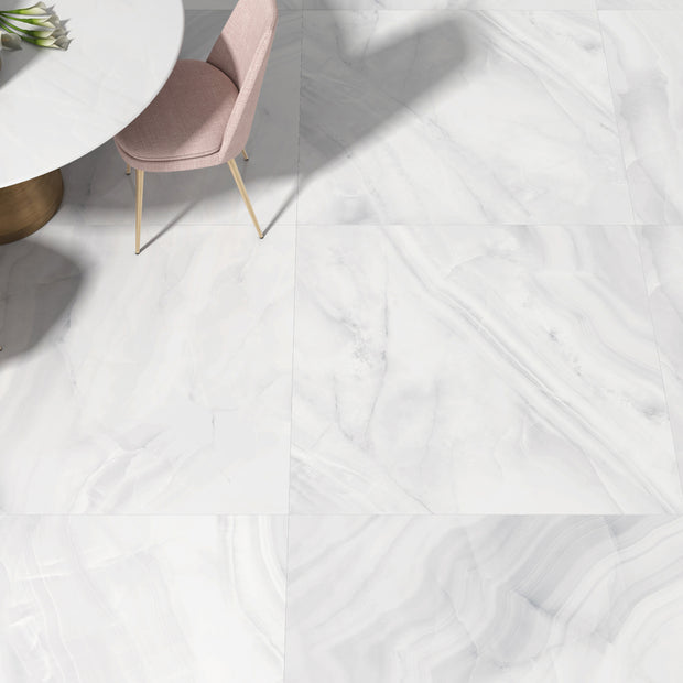 Rodas White 90 x 90cm, gloss tile at Irwin Tiles