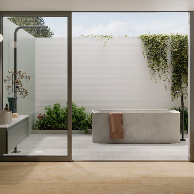 Brio Shangai Neutro 33.3x100cm, white matt wall tile at Irwin Tiles