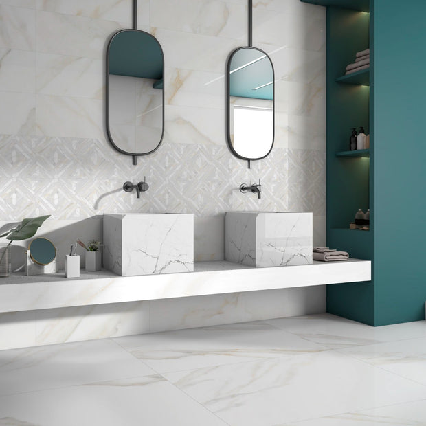 Padova Decor Satin 30 x 90cm, white semi-gloss wall tile at Irwin Tiles