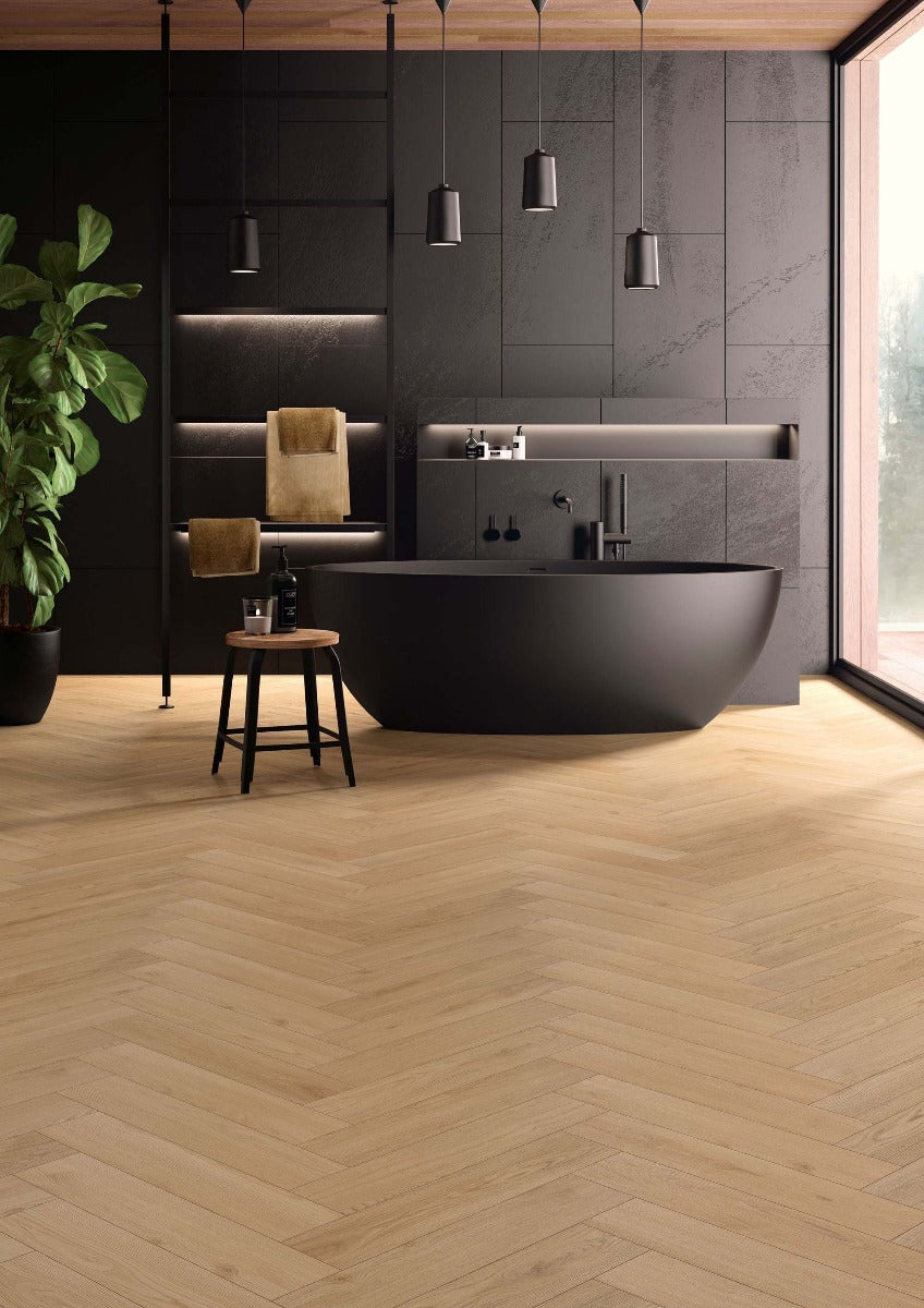 Chene Sedona Herringbone Laminate 10mm Water Resistant, light laminate flooring at Irwin Tiles