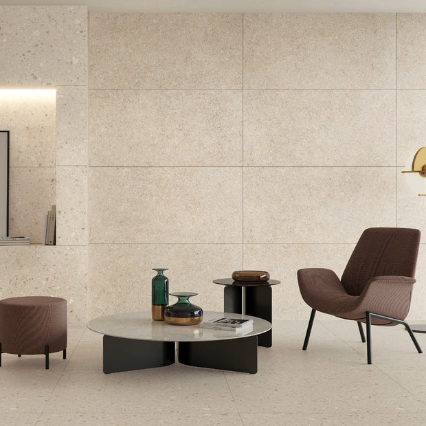 Oikos Terrazzo Beige 100x100cm, matt tile at Irwin Tiles