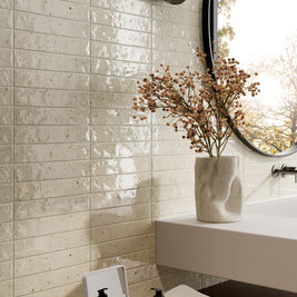 Via De Sale Tan 5.2x29cm, beige gloss tile at Irwin Tiles