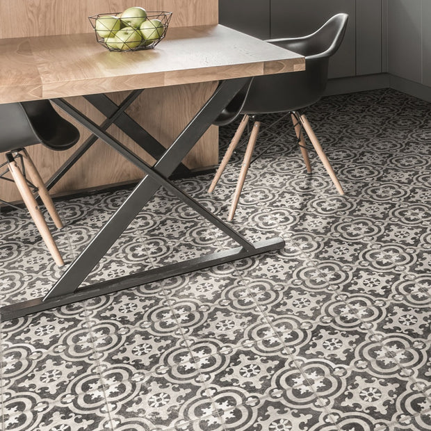 Timeless Rome Decor 20x20cm, black matt tile at Irwin Tiles