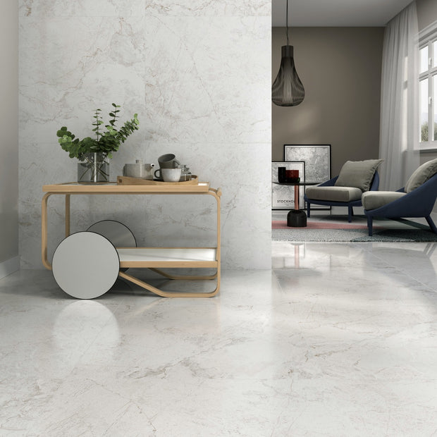 Tolosa Lappatto 80x80cm, white semi-gloss tile at Irwin Tiles