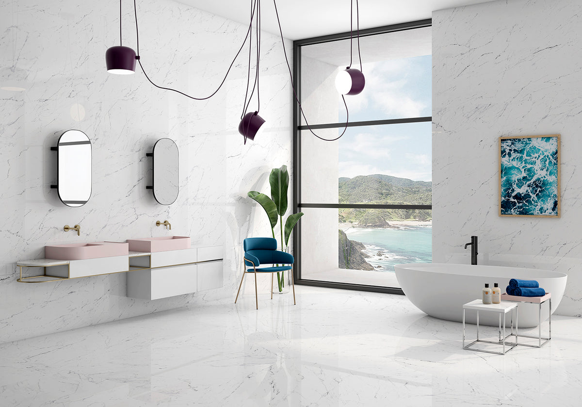 Toscana Blanco 60 x 120cm, gloss tile at Irwin Tiles