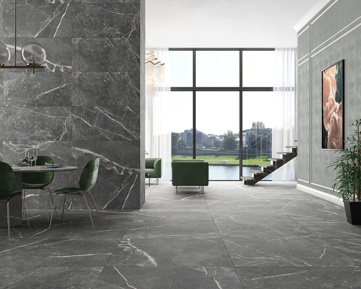 Toulousse Dark 90x90cm, grey matt tile at Irwin Tiles