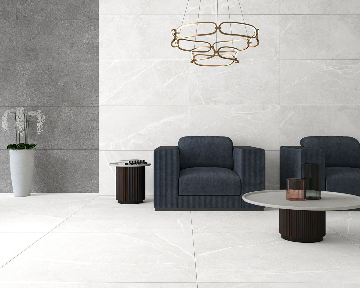 Toulousse White 90x90cm, matt tile at Irwin Tiles