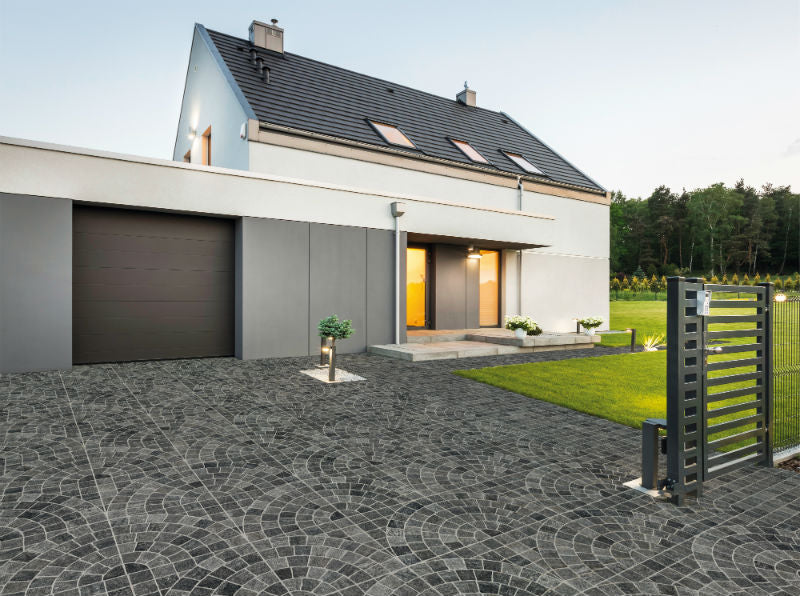 Valeria Grafite Arco (Cobble-Look with Arch) 60 x 60 x 2cm, porcelain paving at Irwin Tiles