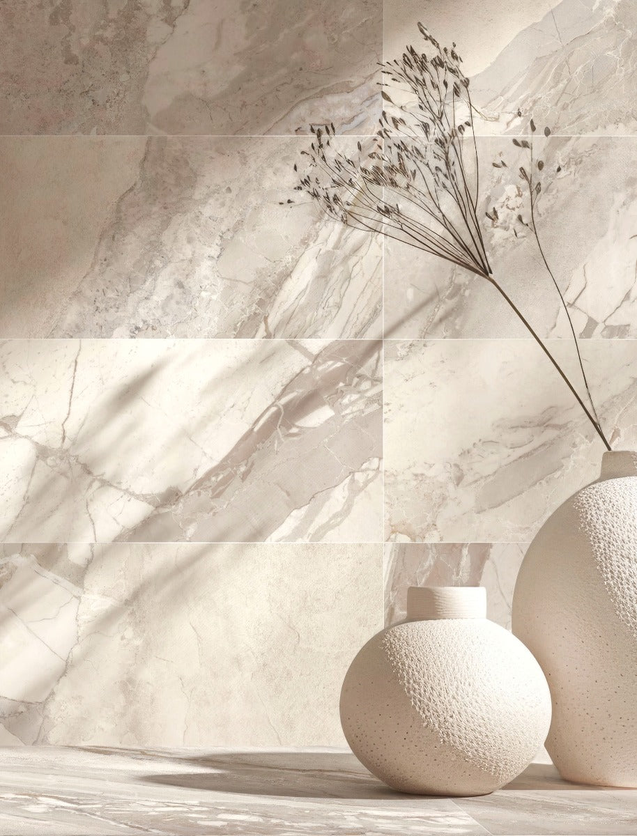 Blend Almond Milled (Ribbed) 60x120cm, matt porcelain tile for feature walls at Irwin Tiles