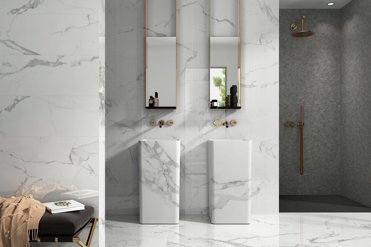 Enzo 30 x 90cm, white gloss wall tile at Irwin Tiles