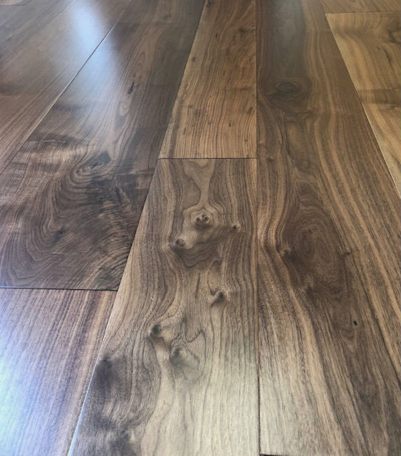 American Walnut - Random Widths, lacquered engineered wood flooring at Irwin Tiles