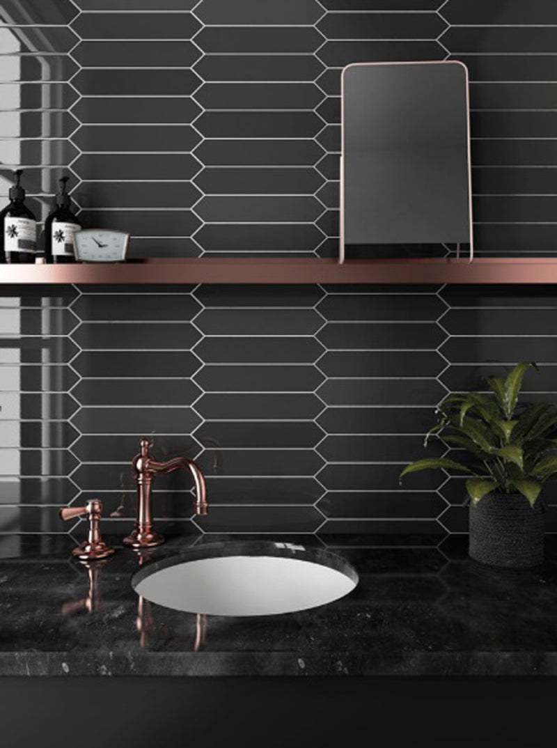 Arrow Black 5 x 25cm, gloss wall tile at Irwin Tiles