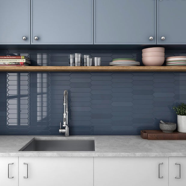 Arrow Blue Velvet 5 x 25cm, gloss tile at Irwin Tiles