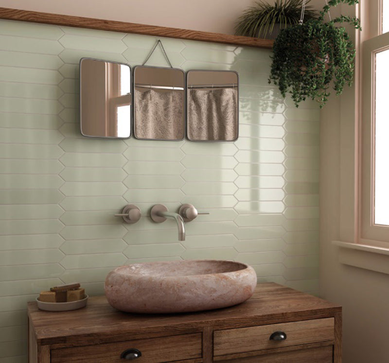 Arrow Green Halite 5 x 25cm, gloss tile at Irwin Tiles