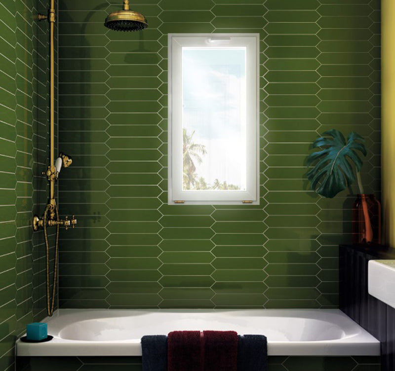 Arrow Green Kelp 5 x 25cm, glossy tile at Irwin Tiles