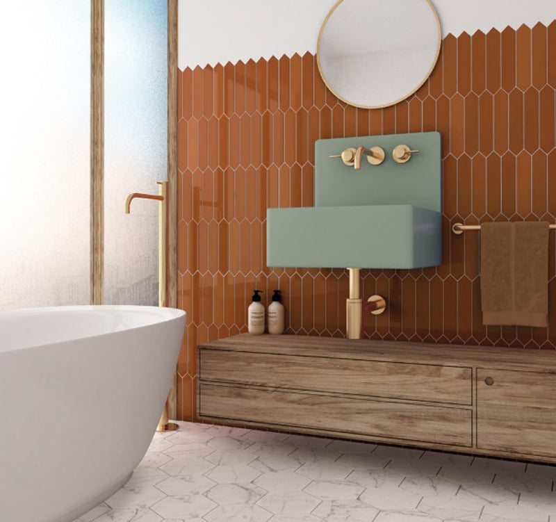 Arrow Russet 5 x 25cm, brown gloss tile at Irwin Tiles