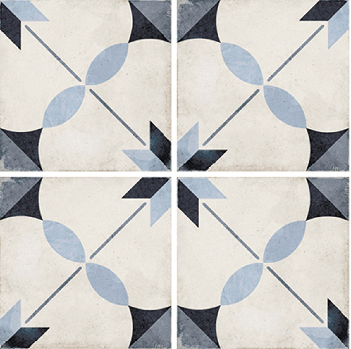 Art Nouveau Arcade Blue 20x20cm, matt porcelain tile for feature walls at Irwin Tiles