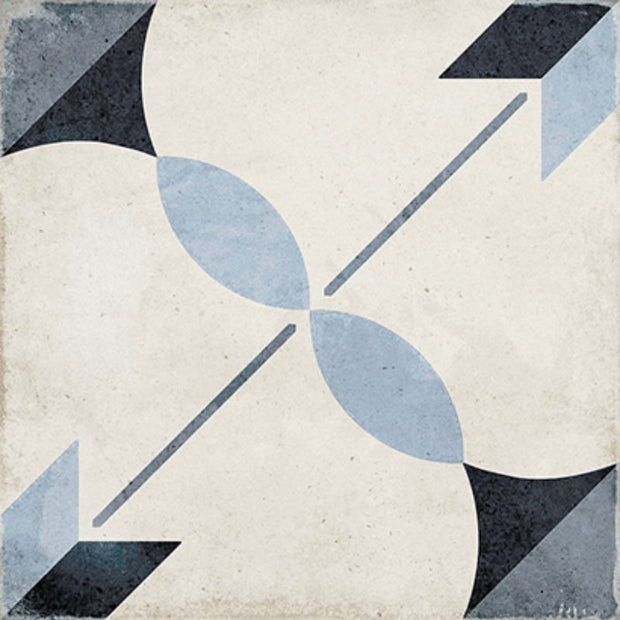 Art Nouveau Arcade Blue 20x20cm, matt tile at Irwin Tiles