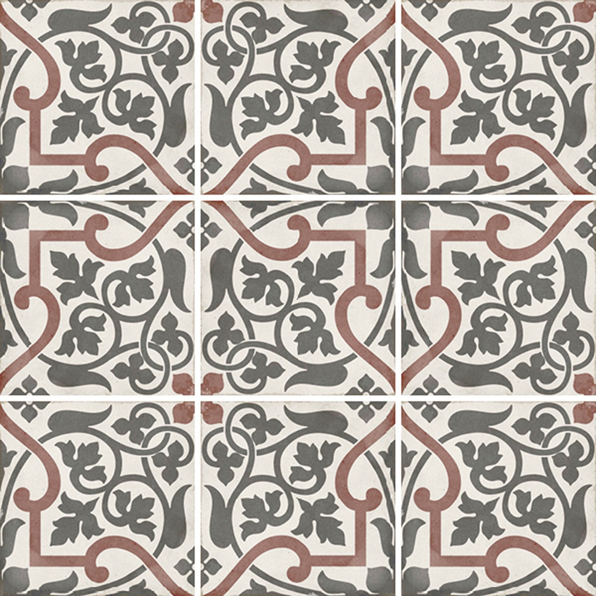 Art Nouveau Folies Borgere 20 x 20cm, red matt tile at Irwin Tiles