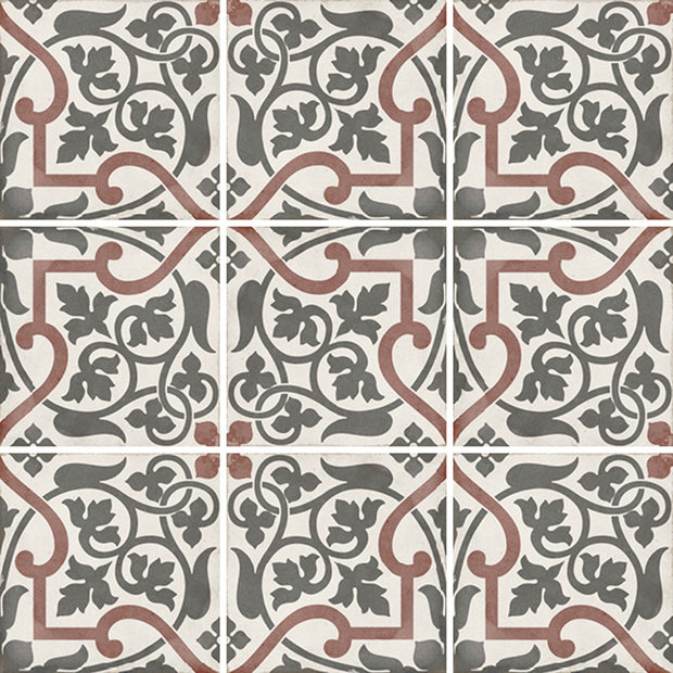 Art Nouveau Folies Borgere 20 x 20cm, red matt tile at Irwin Tiles