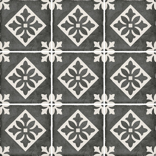 Art Nouveau Padua Black 20 x 20cm, matt tile at Irwin Tiles