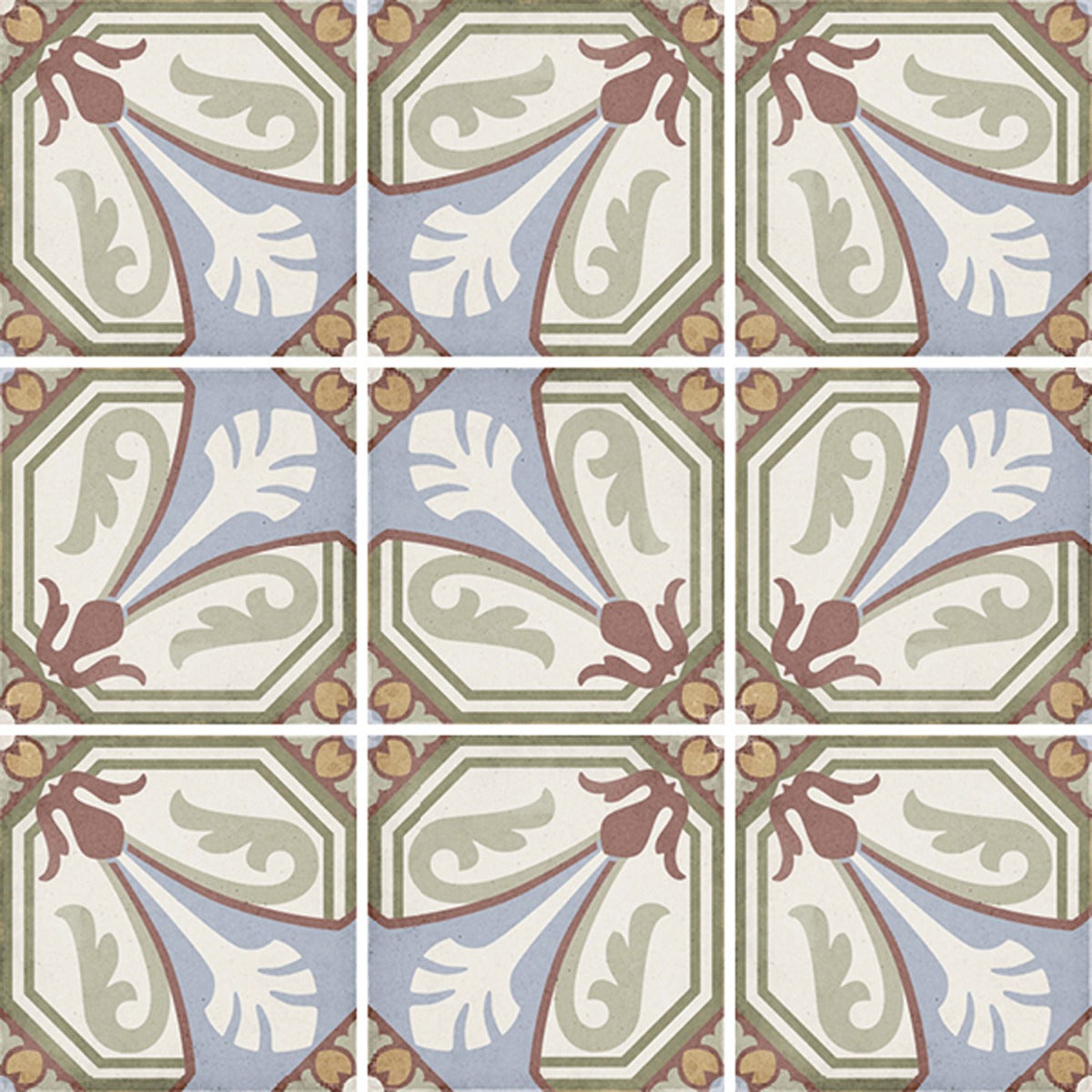 Art Nouveau Viena Colour 20 x 20cm, multi-colour matt tile at Irwin Tiles