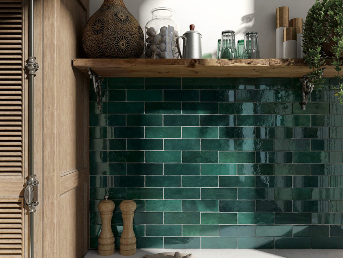 Artisan Moss Green 6.5 x 20cm, gloss wall tile at Irwin Tiles