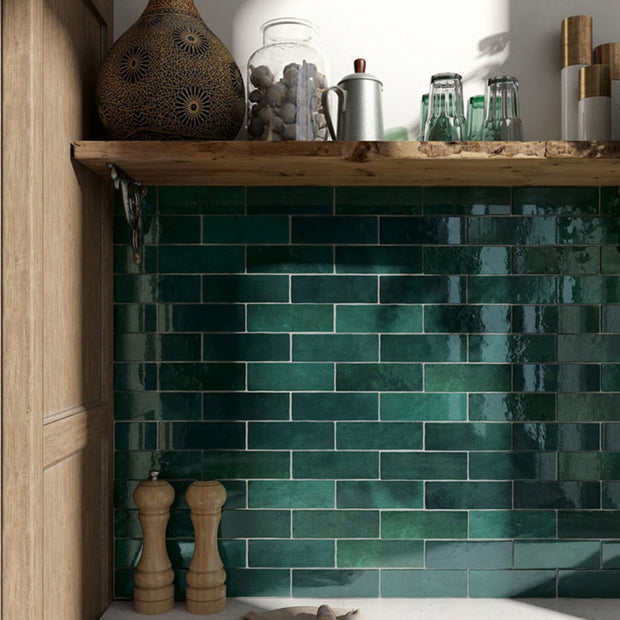 Artisan Moss Green 6.5 x 20cm, gloss wall tile at Irwin Tiles