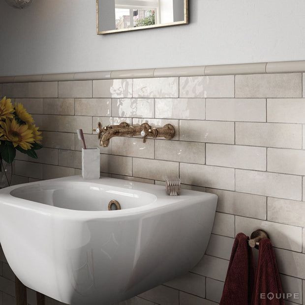 Artisan Ochre 6.5 x 20cm, beige gloss tile at Irwin Tiles