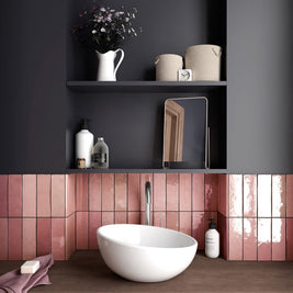 Artisan Rose Mallow 6.5 x 20cm, pink gloss wall tile at Irwin Tiles