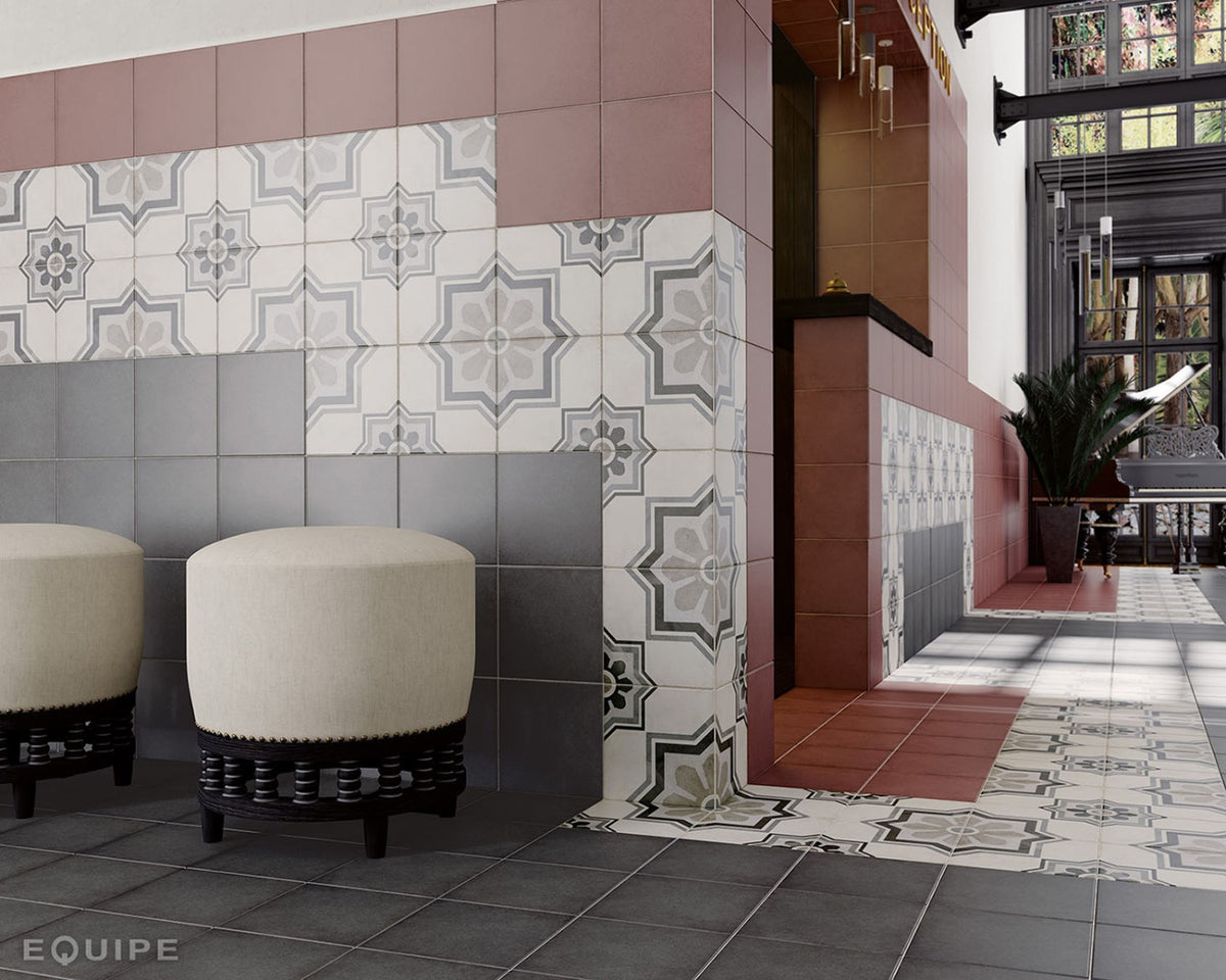 Art Nouveau Capitol Grey 20 x 20cm, porcelain tile at Irwin Tiles