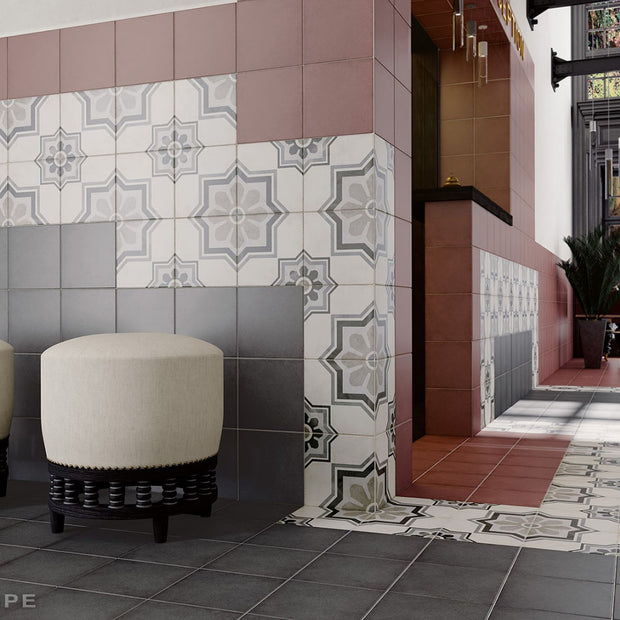 Art Nouveau Capitol Grey 20 x 20cm, porcelain tile at Irwin Tiles