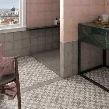 Art Nouveau La Rambla Grey 20 x 20cm, porcelain tile at Irwin Tiles