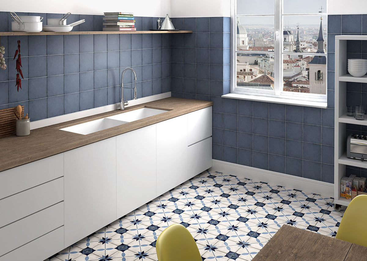 Art Nouveau Arcade Blue 20x20cm, porcelain tile at Irwin Tiles