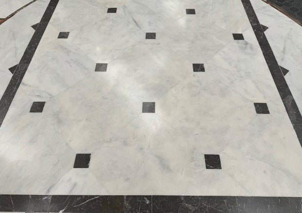 Avalon Marble Honed 61x61cm (Iris Black Insert), natural stone floor tile at Irwin Tiles