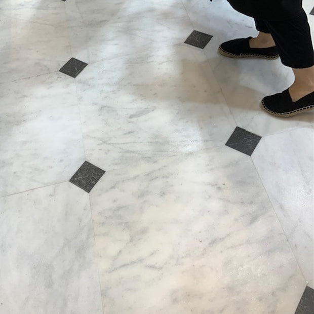 Avalon Marble Honed 61x61cm (Iris Black Insert), floor tile at Irwin Tiles