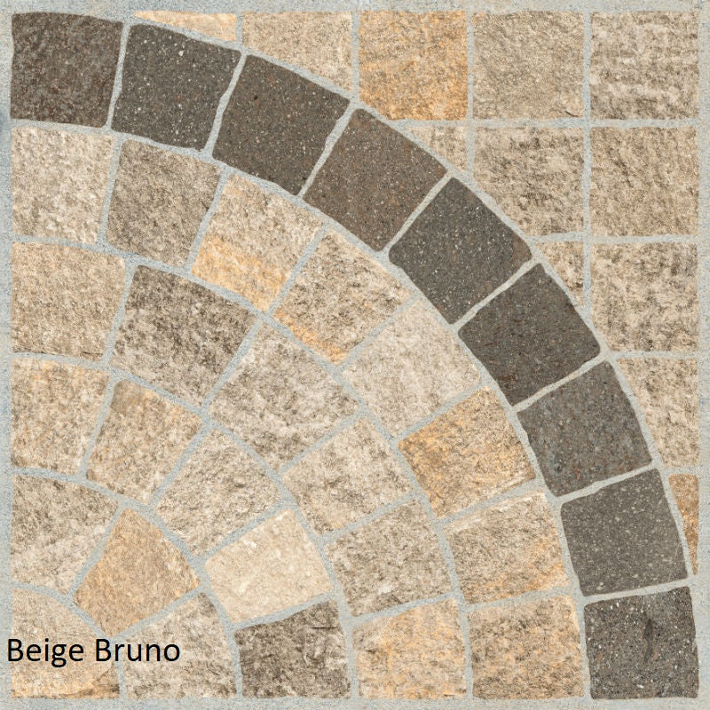 Valeria Beige Bruno Arco (Cobble-Look with Arch) 60 x 60 x 2cm, porcelain paving at Irwin Tiles