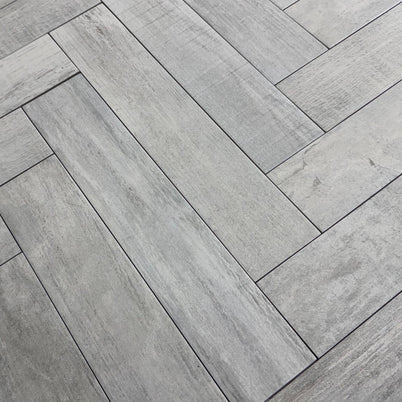 Beziers Cenzia Herringbone 10 x 49cm, light wood effect matt tile at Irwin Tiles