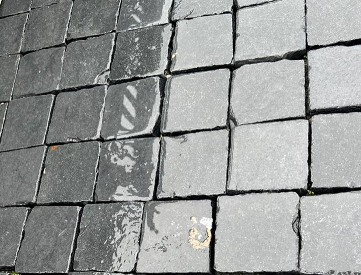 Black Limestone Cobbles 10 x10cm, matt natural stone paving for patios, paths and outdoor areas at Irwin Tiles