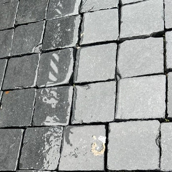 Black Limestone Cobbles 10 x10cm, matt natural stone paving for patios, paths and outdoor areas at Irwin Tiles