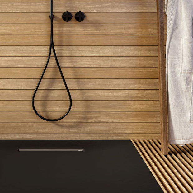 SolidSoft Rectangular Anthracite Flexible Shower Tray Linear Drain, flexible shower tray for tiled shower at Irwin Tiles