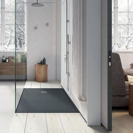 SolidSoft Rectangular Anthracite Flexible Shower Tray Square Drain, flexible shower tray for tiled shower at Irwin Tiles