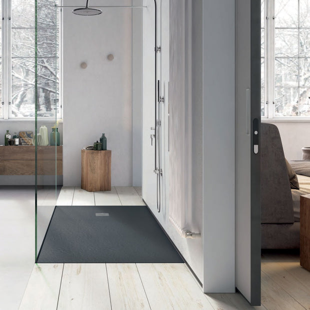 SolidSoft Rectangular Anthracite Flexible Shower Tray Square Drain, flexible shower tray for tiled shower at Irwin Tiles