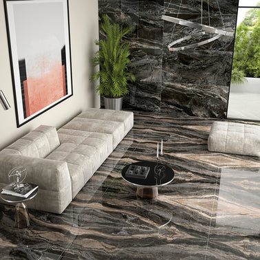Orobico Book-Matched Polished 76.5 x 151cm (Set of 4 pcs), grey gloss tile at Irwin Tiles