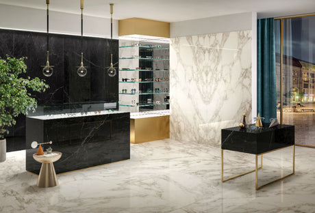 Arabesque Pearl - Book Matched 120 x 260cm, tile at Irwin Tiles