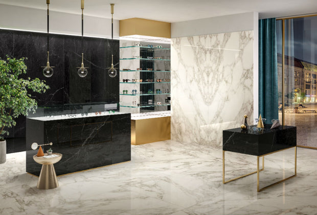 Arabesque Pearl - Book Matched 120 x 260cm, tile at Irwin Tiles