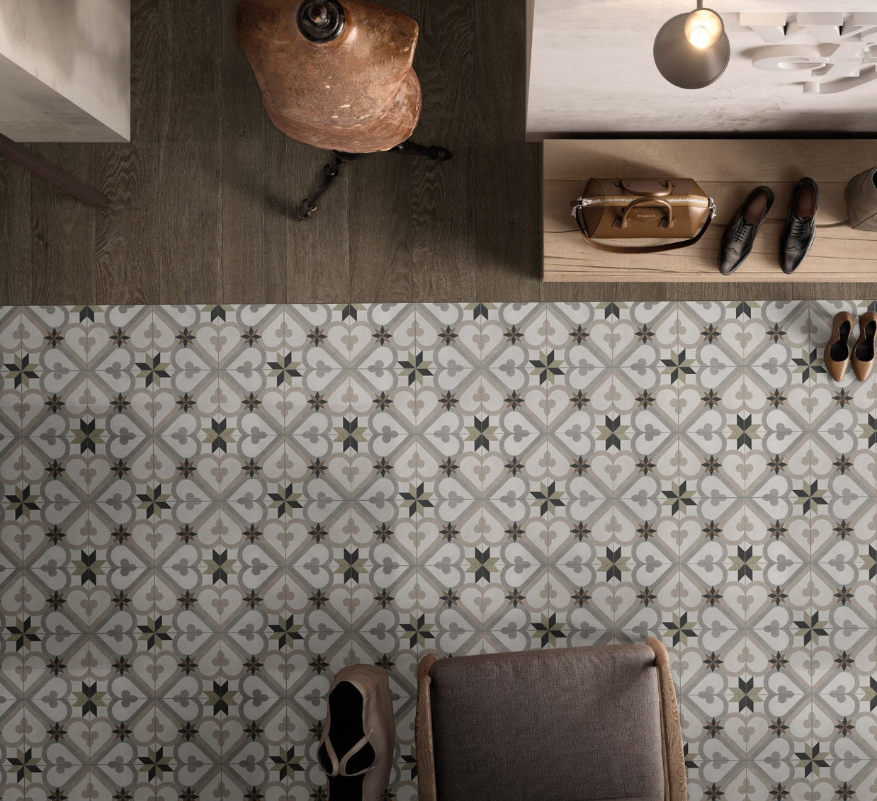 Cadaques 45 x 45cm, multi-colour matt tile at Irwin Tiles